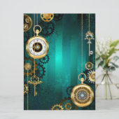 Steampunk Jewelry Watch on a Green Background Save The Date (Staand voorkant)
