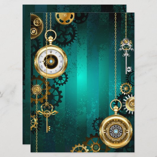 Steampunk Jewelry Watch on a Green Background Save The Date (Voorkant / Achterkant)