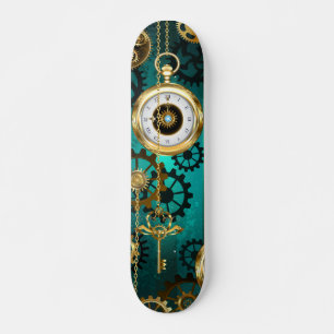 Steampunk Jewelry Watch on a Green Background Skateboard