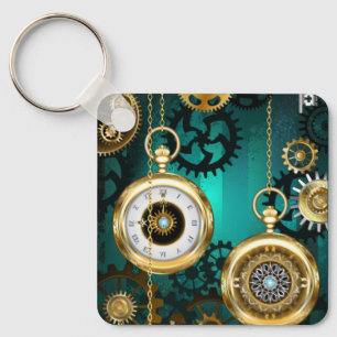 Steampunk Jewelry Watch on a Green Background Sleutelhanger