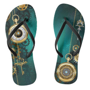 Steampunk Jewelry Watch on a Green Background Teenslippers