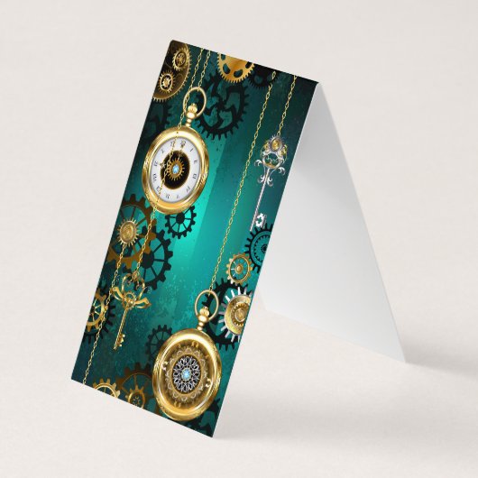 Steampunk Jewelry Watch on a Green Background Visitekaartjes (Achterkant)