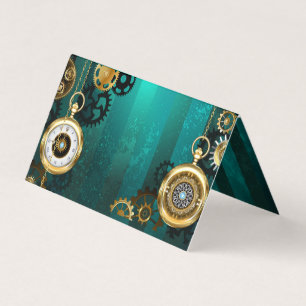 Steampunk Jewelry Watch on a Green Background Visitekaartjes