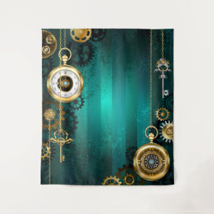 Steampunk Jewelry Watch on a Green Background Wandkleed