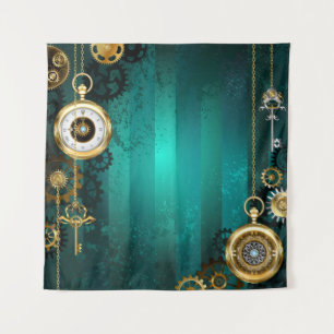 Steampunk Jewelry Watch on a Green Background Wandkleed