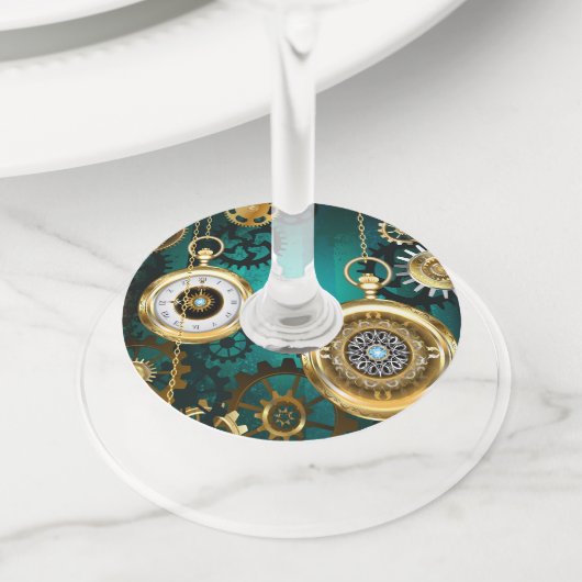 Steampunk Jewelry Watch on a Green Background Wijnglaslabel (Dichtbij)