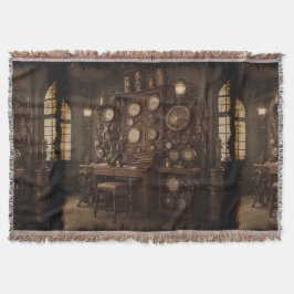 Steampunk kamer met oude klokken deken