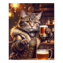 Steampunk kat drink bier in een pub -