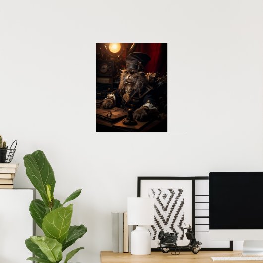 Steampunk Kat in Uniform Retro Poster (Thuiskantoor)