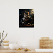 Steampunk Kat in Uniform Retro Poster (Keuken)