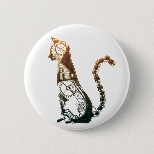 Steampunk-kat-knop Ronde Button 5,7 Cm (Voorkant)