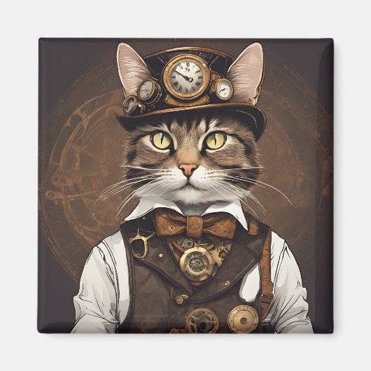 Steampunk-kat Magneet (Voorkant)