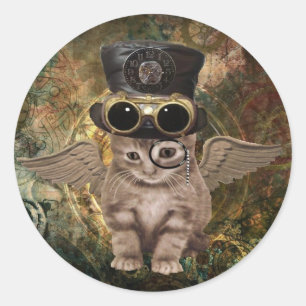 Steampunk Kat Ronde Sticker