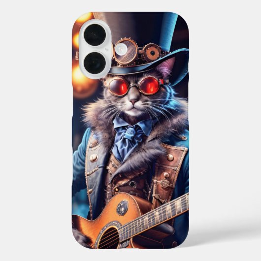 Steampunk kat speelt gitaar, hoge hoed en bril Case-Mate iPhone case (Achterkant)