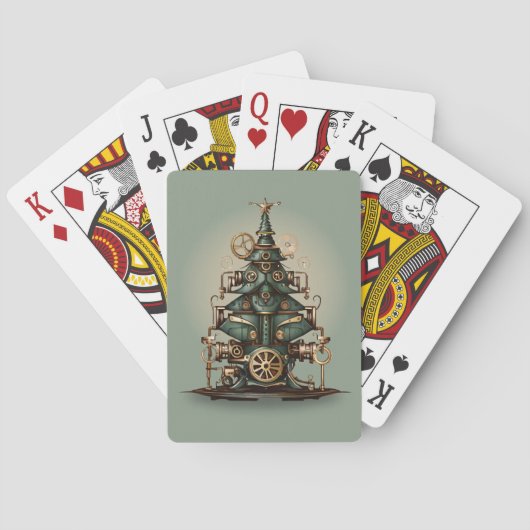 Steampunk Kerstboom  Retro Style Pokerkaarten (Achterkant)