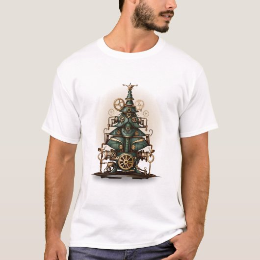 Steampunk Kerstboom Retro Style T-shirt (Voorkant)