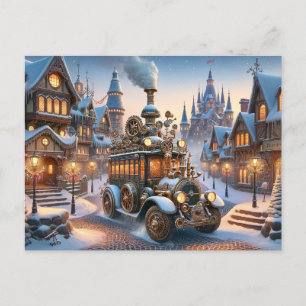Steampunk Kerstbus Briefkaart