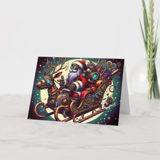 Steampunk Kerstman Kerstmis Feestdagen Kaart (Voorkant)