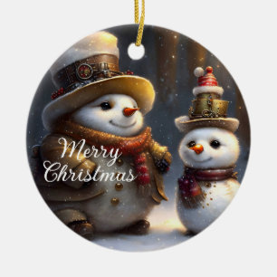 Steampunk Kerstmis Sneeuwmannen Keramisch Ornament