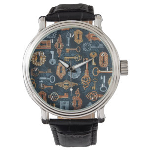 Steampunk Keys and Key Holt Pattern Wrist Watch Horloge