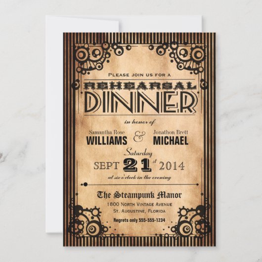 Steampunk  Kijk repetitief Dinner Kaart (Voorkant)