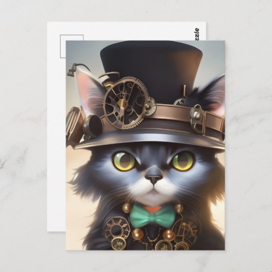 Steampunk Kitten Briefkaart (Voorkant / Achterkant)