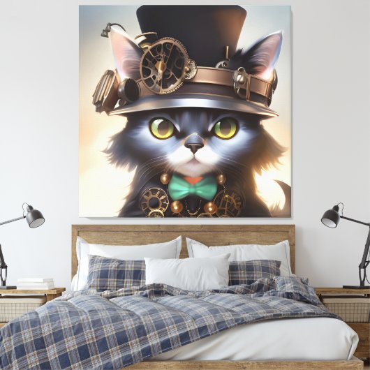 Steampunk Kitten Canvas Afdruk (Insitu (Slaapkamer))