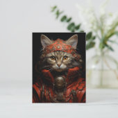 Steampunk Kitten in rood Briefkaart (Staand voorkant)