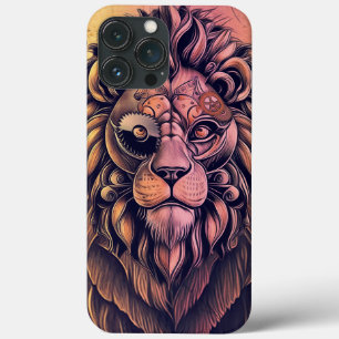 Steampunk-kleurenverloop Rustische lion iPhone 13 Pro Max Hoesje