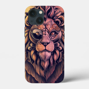 Steampunk-kleurenverloop Rustische lion iPhone 13 Mini Hoesje