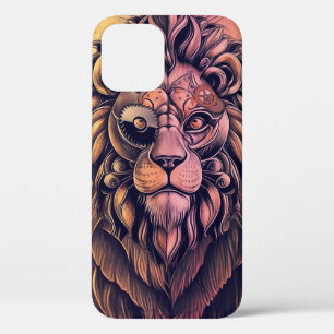 Steampunk-kleurenverloop Rustische lion iPhone 12 Hoesje