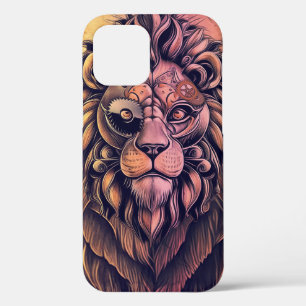 Steampunk-kleurenverloop Rustische lion iPhone 12 Pro Hoesje