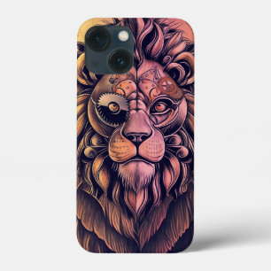 Steampunk-kleurenverloop Rustische lion iPhone 13 Mini Hoesje
