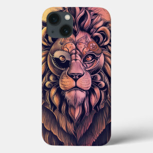 Steampunk-kleurenverloop Rustische lion iPhone 13 Hoesje
