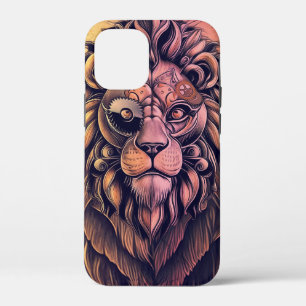 Steampunk-kleurenverloop Rustische lion iPhone 12 Mini Hoesje
