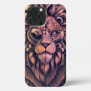 Steampunk-kleurenverloop Rustische lion iPhone 13 Pro Max Hoesje