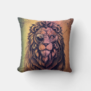 Steampunk-kleurenverloop Rustische lion Kussen