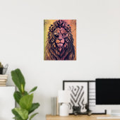 Steampunk-kleurenverloop Rustische lion Poster (Thuiskantoor)