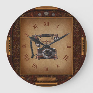 Steampunk-klok~Antiek telefoon~Roman cijfers~  Grote Klok
