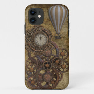 Steampunk-klok en luchtballon iPhone 11 hoesje