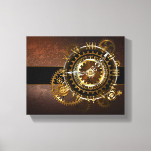 Steampunk-klok met antiek tandwiel canvas afdruk