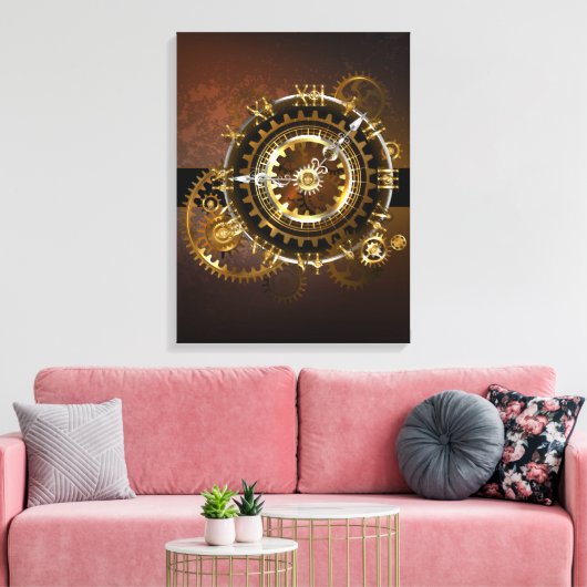 Steampunk-klok met antiek tandwiel canvas afdruk (Insitu (Woonkamer))