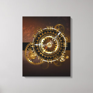 Steampunk-klok met antiek tandwiel canvas afdruk