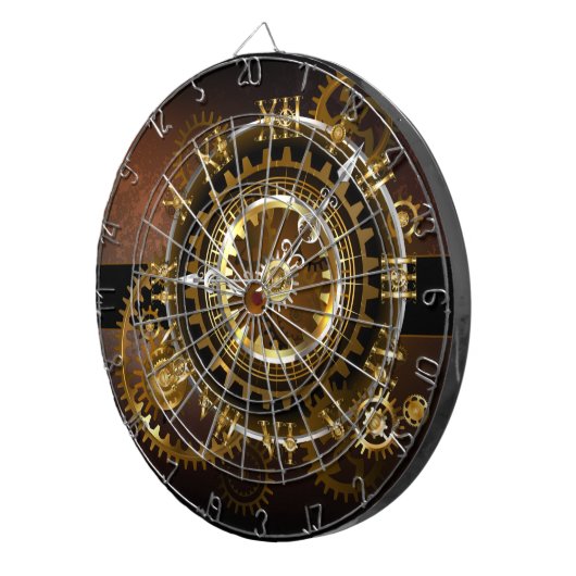 Steampunk-klok met antiek tandwiel dartbord (Voorkant Rechts)