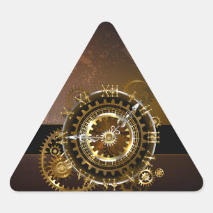 Steampunk-klok met antiek tandwiel driehoek sticker