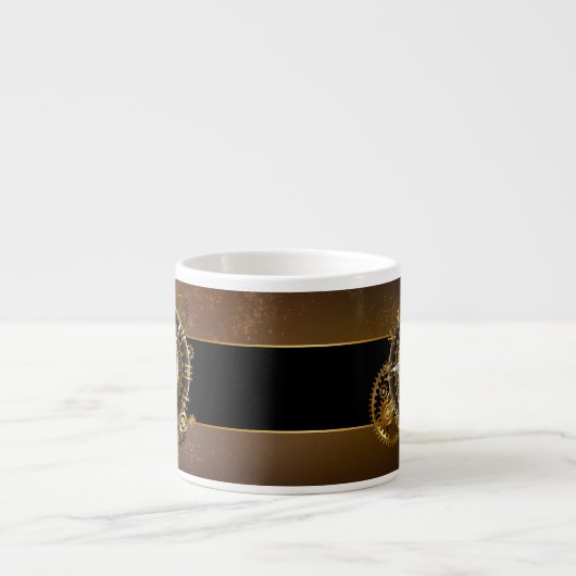 Steampunk-klok met antiek tandwiel espresso kop (Voorkant)