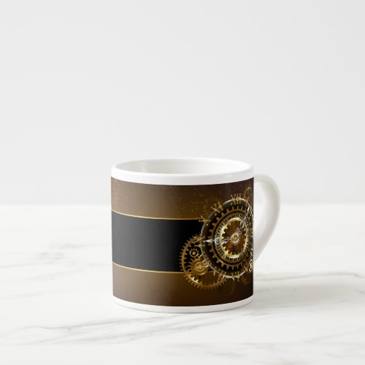 Steampunk-klok met antiek tandwiel espresso kop (Voorkant rechts)