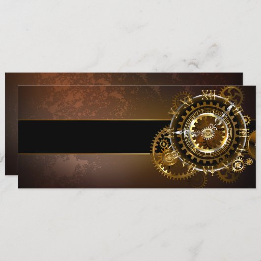 Steampunk-klok met antiek tandwiel feestdagenkaart (Voorkant / Achterkant)