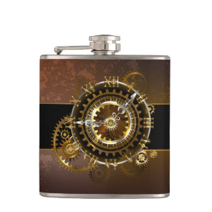 Steampunk-klok met antiek tandwiel heupfles
