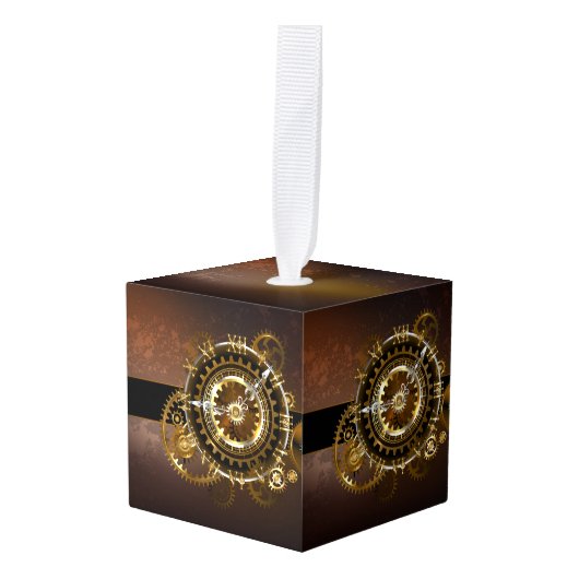 Steampunk-klok met antiek tandwiel kubus ornament (Voorkant hoekig)